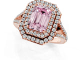Rose gold Fancy Pink Emerald Cut Diamond Double Halo Ring with Pavé Band and Prong Setting_73