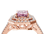 Rose gold Fancy Pink Emerald Cut Diamond Double Halo Ring with Pavé Band and Prong Setting_76