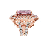Rose gold Fancy Pink Emerald Cut Diamond Double Halo Ring with Pavé Band and Prong Setting_77