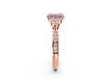 Rose gold Fancy Pink Emerald  Cut Diamond Engagement Ring with Bezel Set Round Side Stones and Prong Setting_53