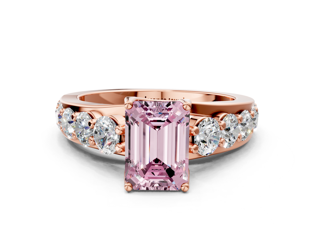 Rose gold Fancy Pink Emerald  Cut Diamond Engagement Ring with Pavé Band and Four-Prong Setting_3