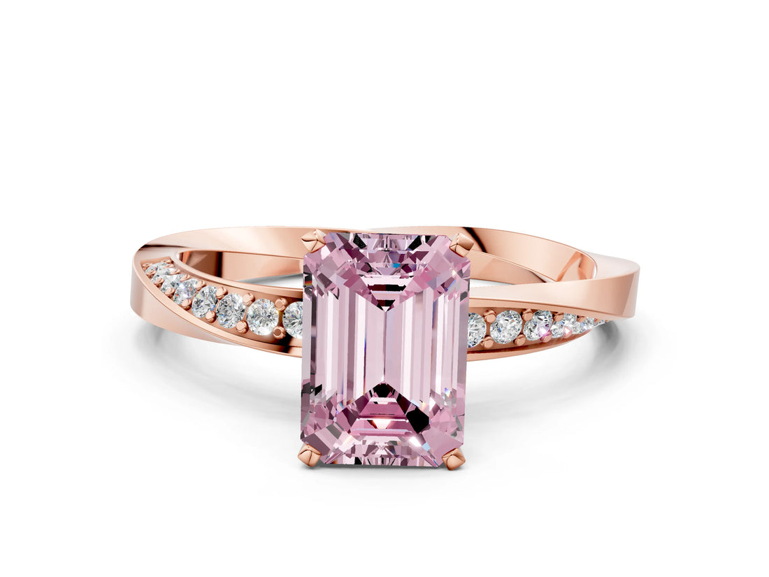 Rose gold Fancy Pink Emerald Cut Diamond Engagement Ring with Side Stone Accents and Four-Prong Setting_12