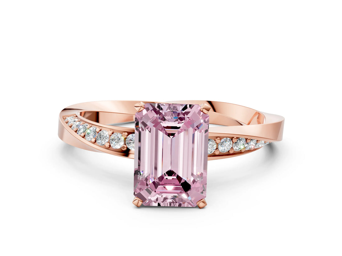 Rose gold Fancy Pink Emerald Cut Diamond Engagement Ring with Side Stone Accents and Four-Prong Setting_72