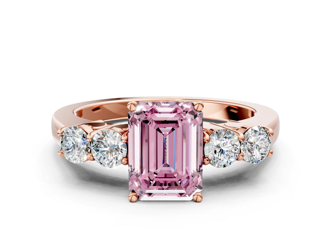 Rose gold Fancy Pink Emerald  Cut Diamond Five-Stone Prong Set White Gold Ring_32