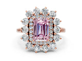 Rose gold Fancy Pink Emerald Cut Diamond Floral Double Halo Engagement Ring with Prong Setting_24