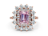 Rose gold Fancy Pink Emerald Cut Diamond Floral Double Halo Engagement Ring with Prong Setting_72