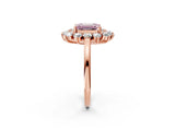 Rose gold Fancy Pink Emerald Cut Diamond Floral Double Halo Engagement Ring with Prong Setting_74