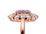 Rose gold Fancy Pink Emerald Cut Diamond Floral Double Halo Engagement Ring with Prong Setting_77