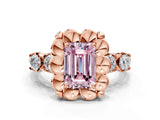 Rose gold Fancy Pink Emerald  Cut Diamond Floral Halo Engagement Ring with Shared Prong Setting 1