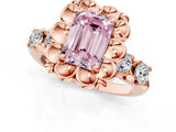 Rose gold Fancy Pink Emerald  Cut Diamond Floral Halo Engagement Ring with Shared Prong Setting 2
