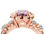 Rose gold Fancy Pink Emerald  Cut Diamond Floral Halo Engagement Ring with Shared Prong Setting 5