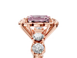 Rose gold Fancy Pink Emerald  Cut Diamond Floral Halo Engagement Ring with Shared Prong Setting