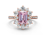 Rose gold Fancy Pink Emerald  Cut Diamond Floral Halo Pave Band with Prong Setting_37