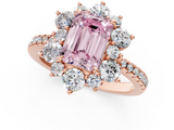Rose gold Fancy Pink Emerald  Cut Diamond Floral Halo Pave Band with Prong Setting_38