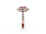 Rose gold Fancy Pink Emerald  Cut Diamond Floral Halo Pave Band with Prong Setting_39
