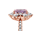 Rose gold Fancy Pink Emerald  Cut Diamond Floral Halo Pave Band with Prong Setting_42