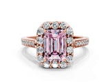 Rose gold Fancy Pink Emerald Cut Diamond Floral Halo Ring with Pavé Band and Prong Setting_3