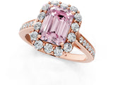 Rose gold Fancy Pink Emerald Cut Diamond Floral Halo Ring with Pavé Band and Prong Setting_4