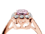 Rose gold Fancy Pink Emerald Cut Diamond Floral Halo Ring with Pavé Band and Prong Setting_7