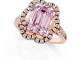 Rose gold Fancy Pink Emerald Cut Diamond Floral Halo Split Shank Prong Setting Ring_1