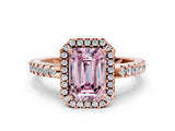 Rose gold Fancy Pink Emerald Cut Diamond Halo Engagement Ring with Pavé Band and Prong Setting_27
