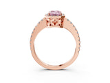 Rose gold Fancy Pink Emerald Cut Diamond Halo Engagement Ring with Pavé Band and Prong Setting_30