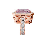 Rose gold Fancy Pink Emerald Cut Diamond Halo Engagement Ring with Pavé Band and Prong Setting_32