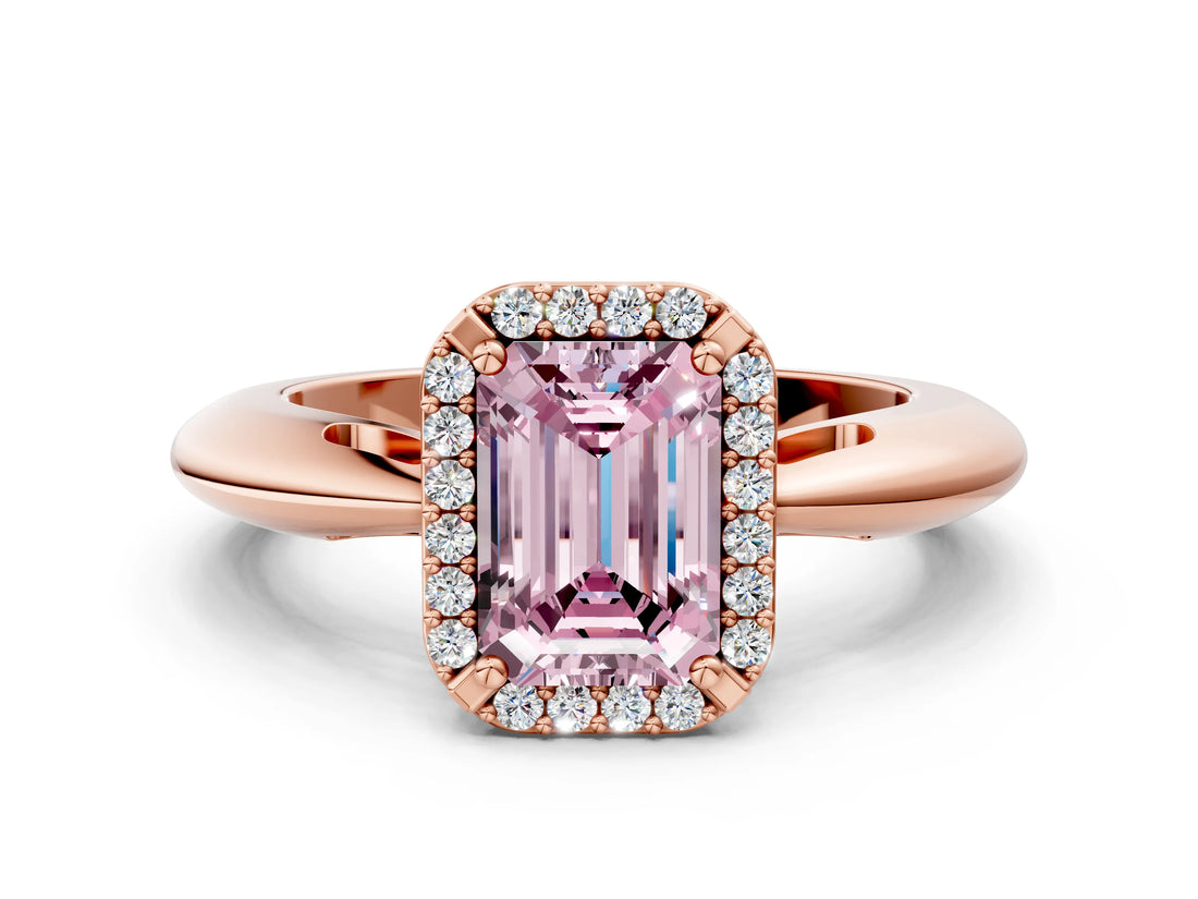 Rose gold Fancy Pink Emerald  Cut Diamond Halo Engagement Ring with Split Shank and Four-Prong Setting_104