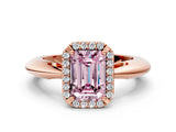 Rose gold Fancy Pink Emerald  Cut Diamond Halo Engagement Ring with Split Shank and Four-Prong Setting_104