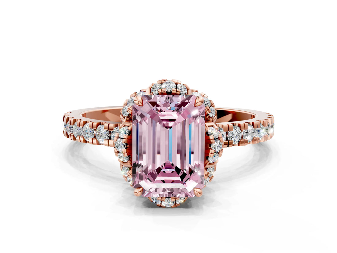 Rose gold Fancy Pink Emerald Cut Diamond Halo Pave Band with Four-Prong Setting_3