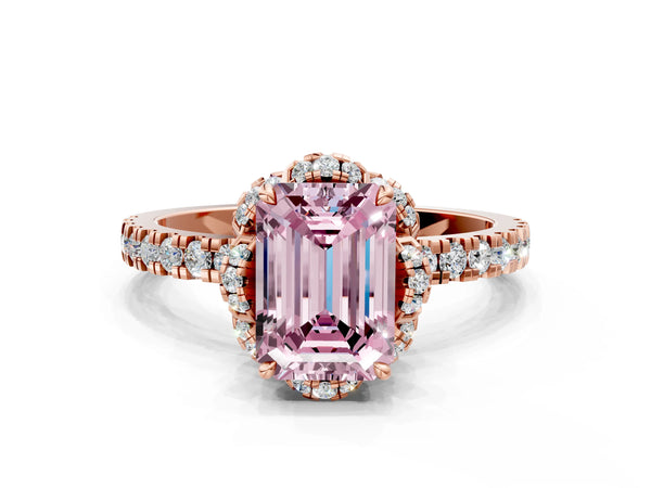 Rose Gold Emerald Cut Four Petal Floral Halo Engagement Ring Setting for Fancy Pink Center