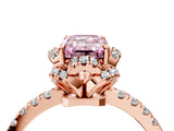 Rose gold Fancy Pink Emerald Cut Diamond Halo Pave Band with Four-Prong Setting_7