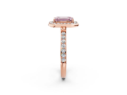 Rose gold Fancy Pink Emerald Cut Diamond Halo Ring with Bezel Frame and Pavé Band_2
