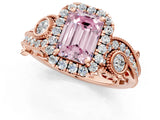Rose gold Fancy Pink Emerald Cut Diamond Halo Ring with Milgrain Pavé Band and Four-Prong Setting_38