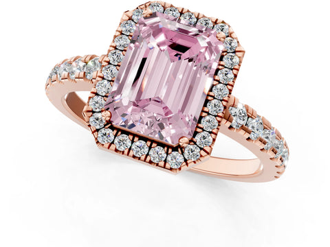 Rose gold Fancy Pink Emerald Cut Diamond Halo Ring with Pavé Band and Four-Prong Setting_1