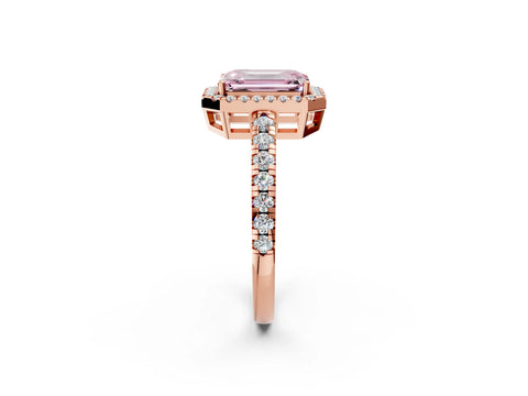 Rose gold Fancy Pink Emerald Cut Diamond Halo Ring with Pavé Band and Four-Prong Setting_2