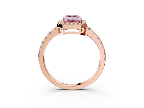 Rose gold Fancy Pink Emerald Cut Diamond Halo Ring with Pavé Band and Four-Prong Setting_3