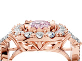 Rose gold Fancy Pink Emerald Cut Diamond Halo Ring with Pavé Band and Four-Prong Setting_45