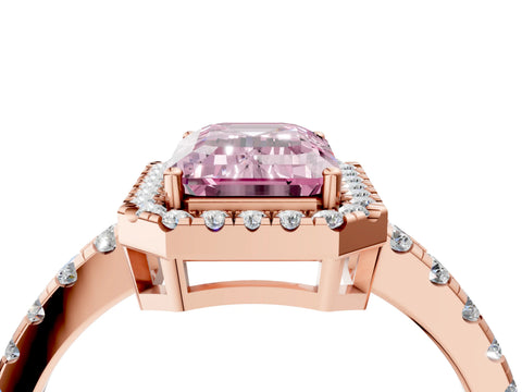 Rose gold Fancy Pink Emerald Cut Diamond Halo Ring with Pavé Band and Four-Prong Setting_4