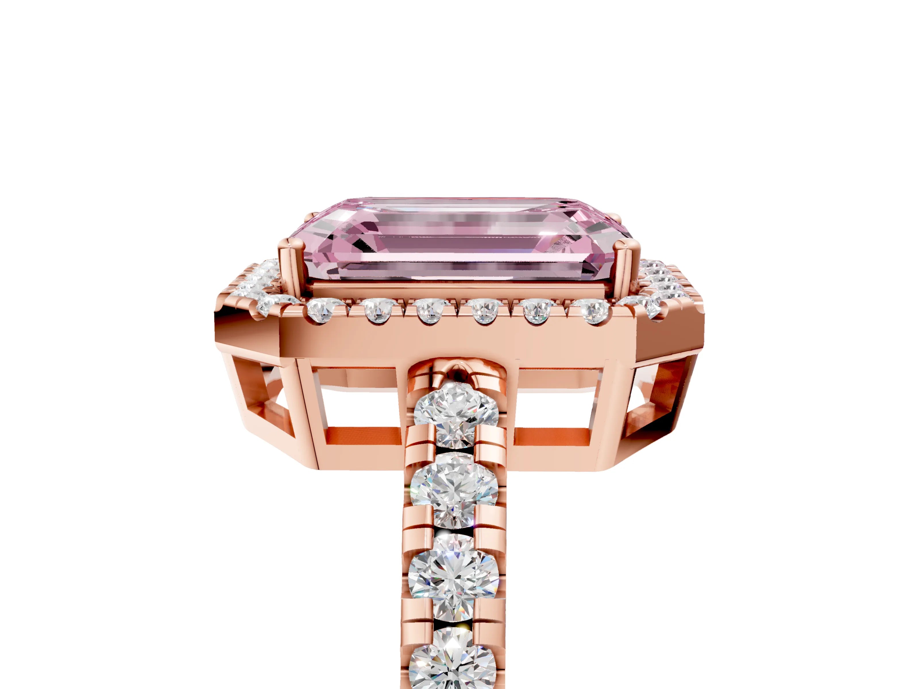 Rose gold Fancy Pink Emerald Cut Diamond Halo Ring with Pavé Band and Four-Prong Setting_5