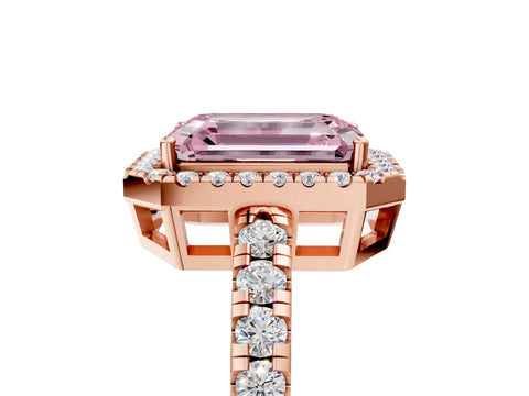 Rose gold Fancy Pink Emerald Cut Diamond Halo Ring with Pavé Band and Four-Prong Setting_5