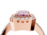 Rose gold Fancy Pink Emerald Cut Diamond Halo Ring with Pavé Band and Prong Setting_4