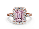Rose gold Fancy Pink Emerald Cut Diamond Halo Ring with Pear Side Stones and Prong Setting_66