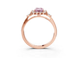 Rose gold Fancy Pink Emerald Cut Diamond Halo Ring with Pear Side Stones and Prong Setting_69