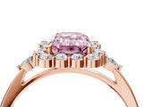 Rose gold Fancy Pink Emerald Cut Diamond Halo Ring with Pear Side Stones and Prong Setting_70