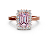 Rose gold Fancy Pink Emerald  Cut Diamond Halo Ring with Round Brilliant Halo and Solitaire Band_87