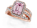 Rose gold Fancy Pink Emerald Cut Diamond Halo Ring with Round Split Shank and Prong Setting_37