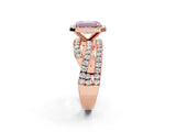 Rose gold Fancy Pink Emerald Cut Diamond Halo Ring with Round Split Shank and Prong Setting_38
