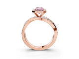 Rose gold Fancy Pink Emerald Cut Diamond Halo Ring with Round Split Shank and Prong Setting_39