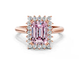 Rose gold Fancy Pink Emerald  Cut Diamond Halo Ring with Solitaire Band and Prong Setting_53